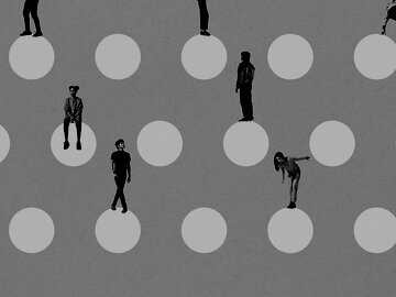 men and women suspended by graphic dots illustration